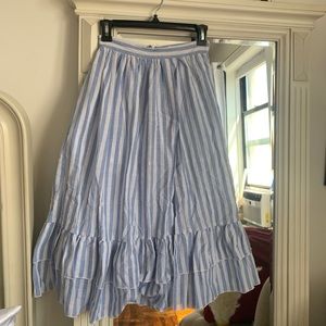 Blue and white stripes midi skirt